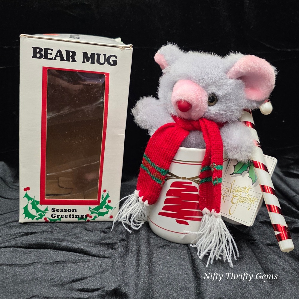 Vintage Joeison‎ Industries Bear Mug Christmas Season Greetings Plush  1989 RARE